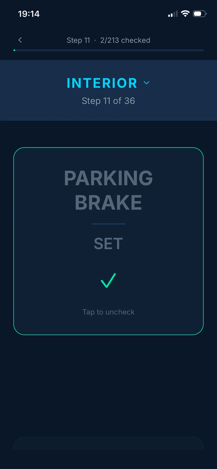 Checking off a checklist item in the step-by-step view